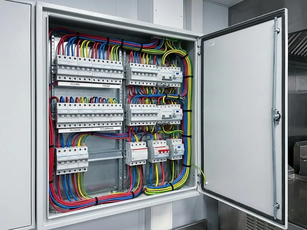 Tableau électrique professionnel avec câblage organisé